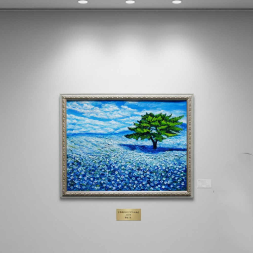 希望を運ぶ青い花【青空のネモフィラの丘】インテリアアート原画 インテリア 贈り物 癒やし 油絵 油彩画 絵画