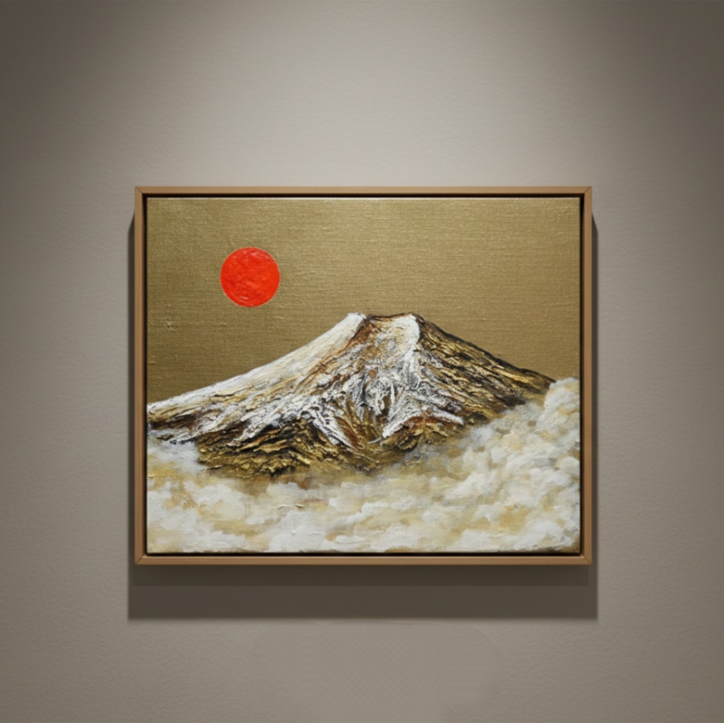 一点物 油彩画【旭日黄金富士】F3号 原画 富士山インテリア