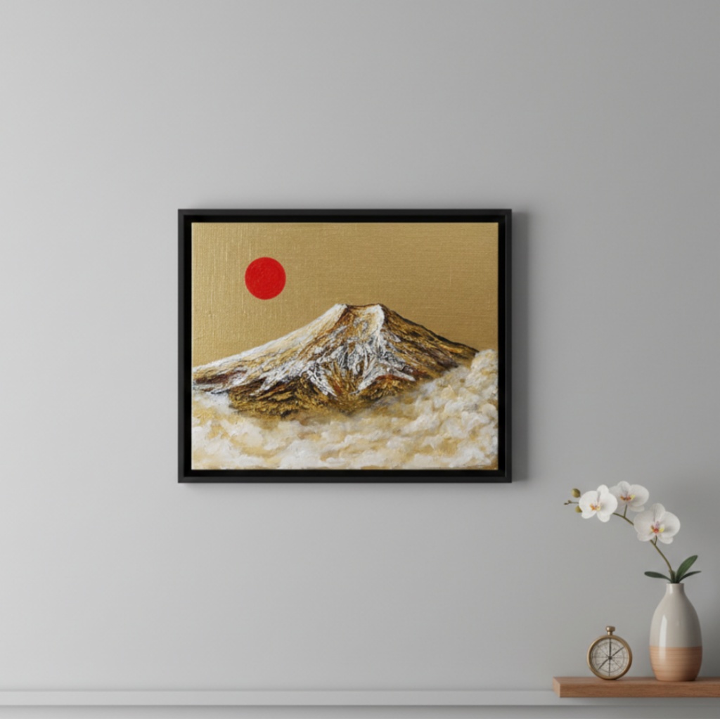 一点物 油彩画【旭日黄金富士】F3号 原画 富士山インテリア