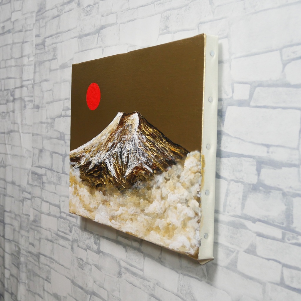 一点物 油彩画【旭日黄金富士】F3号 原画 富士山インテリア