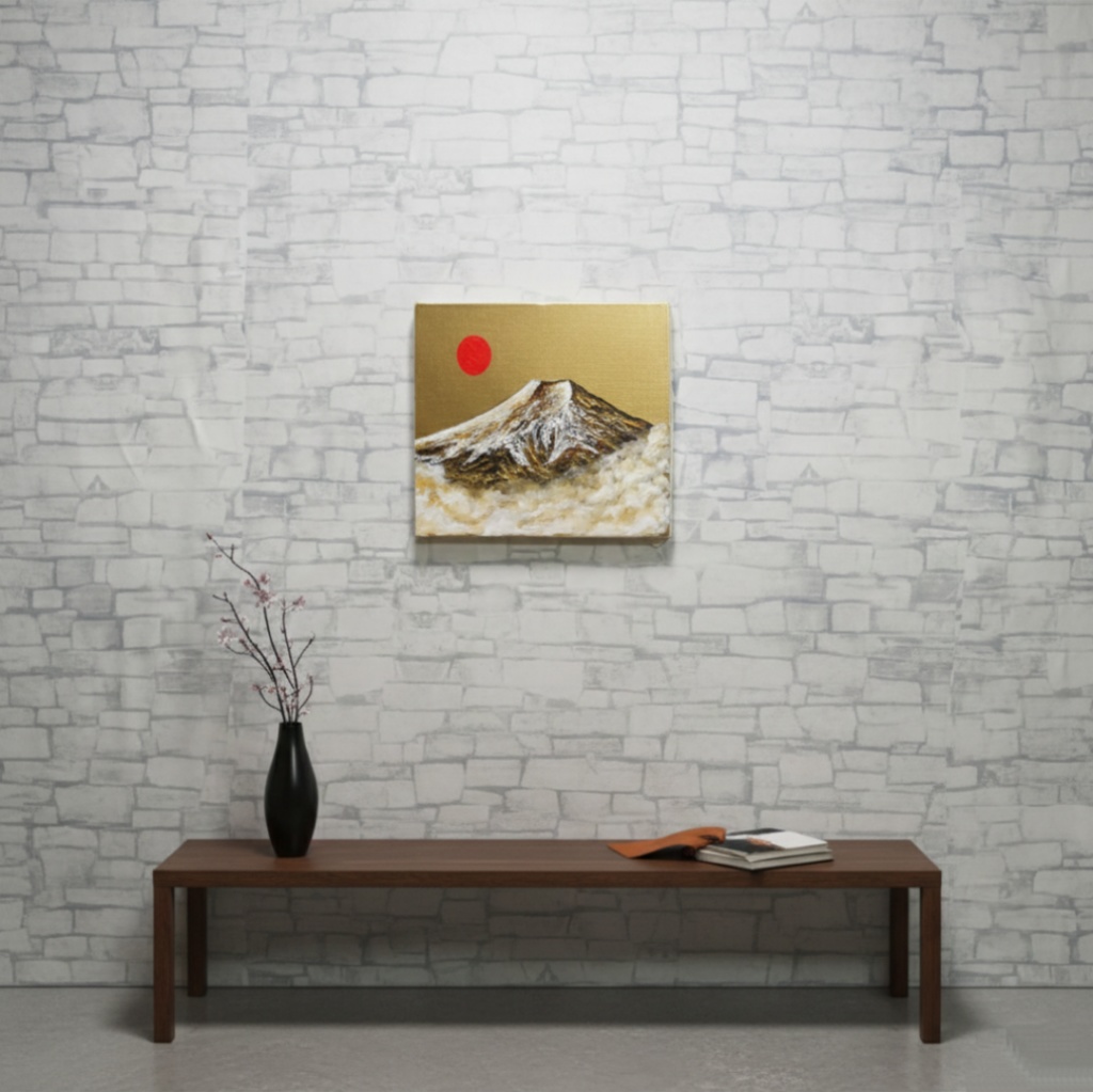 一点物 油彩画【旭日黄金富士】F3号 原画 富士山インテリア