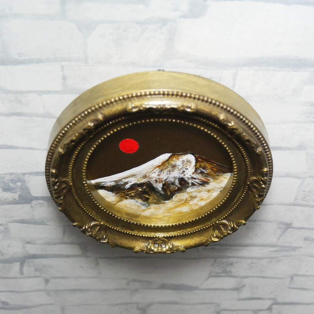 油絵 油彩 円形ミニ絵画「黄金富士山」絵画 油彩画 インテリア 風景画 富士山 縁起物 壁掛け 贈り物に 風水