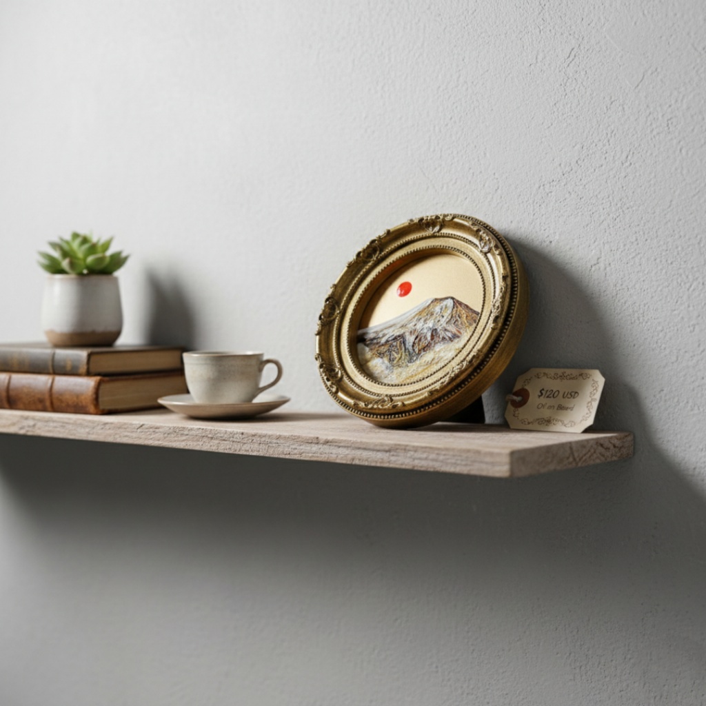 油絵 油彩 円形ミニ絵画「黄金富士山」絵画 油彩画 インテリア 風景画 富士山 縁起物 壁掛け 贈り物に 風水