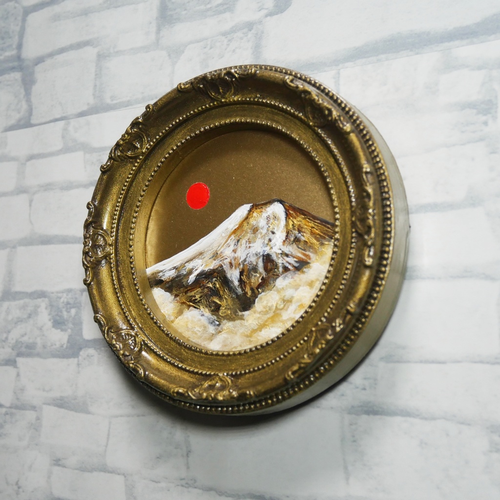 油絵 油彩 円形ミニ絵画「黄金富士山」絵画 油彩画 インテリア 風景画 富士山 縁起物 壁掛け 贈り物に 風水