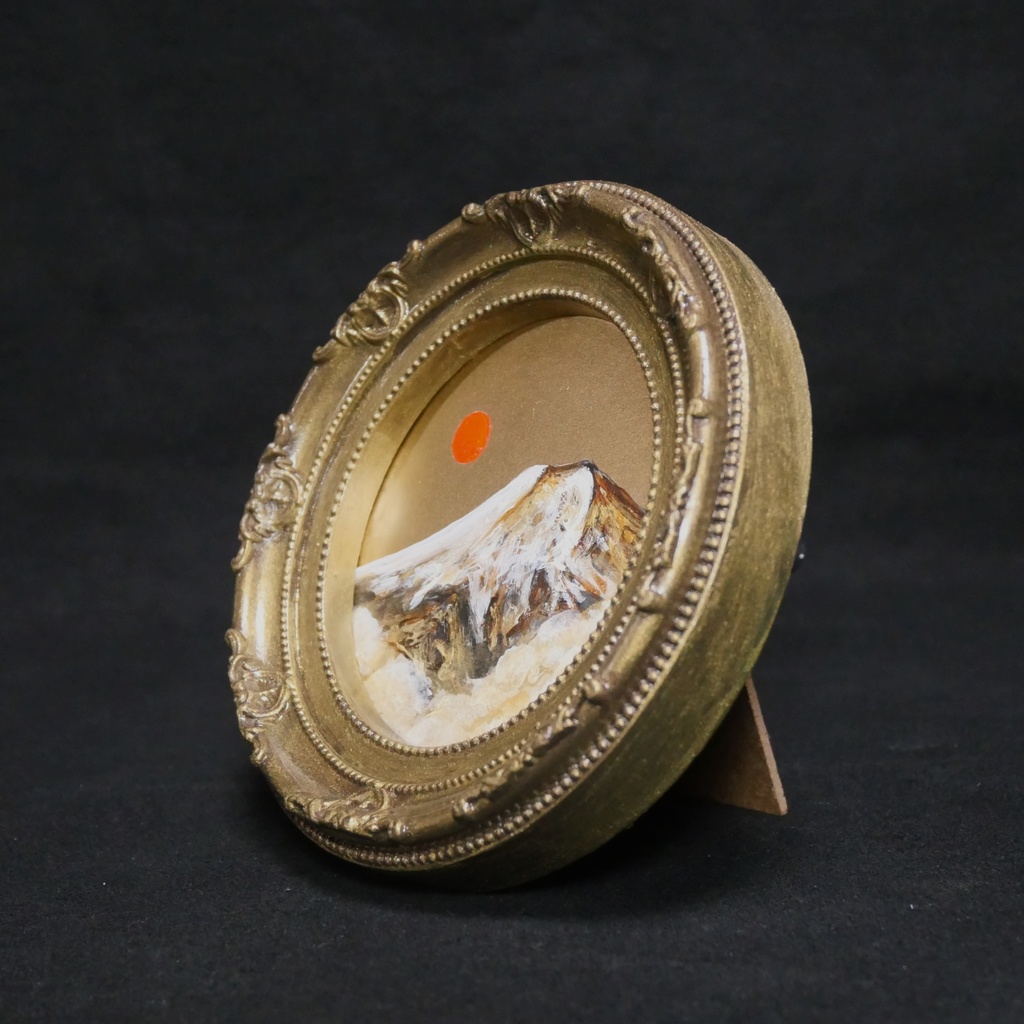 油絵 油彩 円形ミニ絵画「黄金富士山」絵画 油彩画 インテリア 風景画 富士山 縁起物 壁掛け 贈り物に 風水