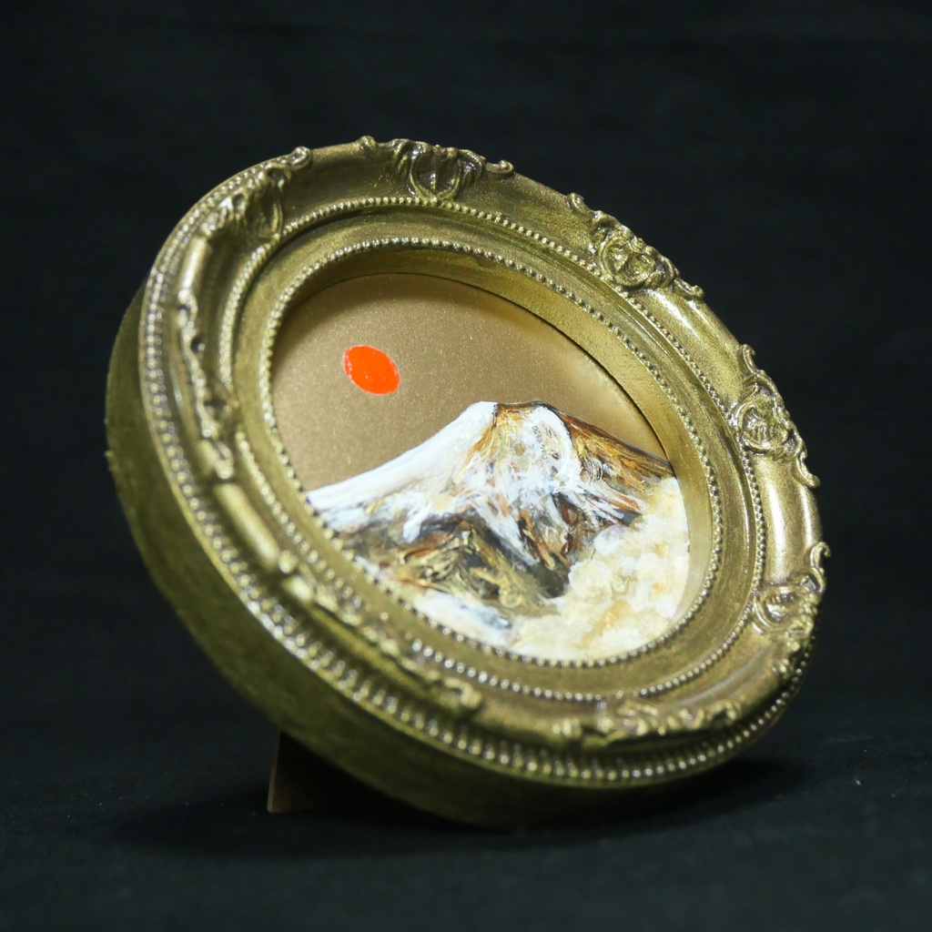 油絵 油彩 円形ミニ絵画「黄金富士山」絵画 油彩画 インテリア 風景画 富士山 縁起物 壁掛け 贈り物に 風水