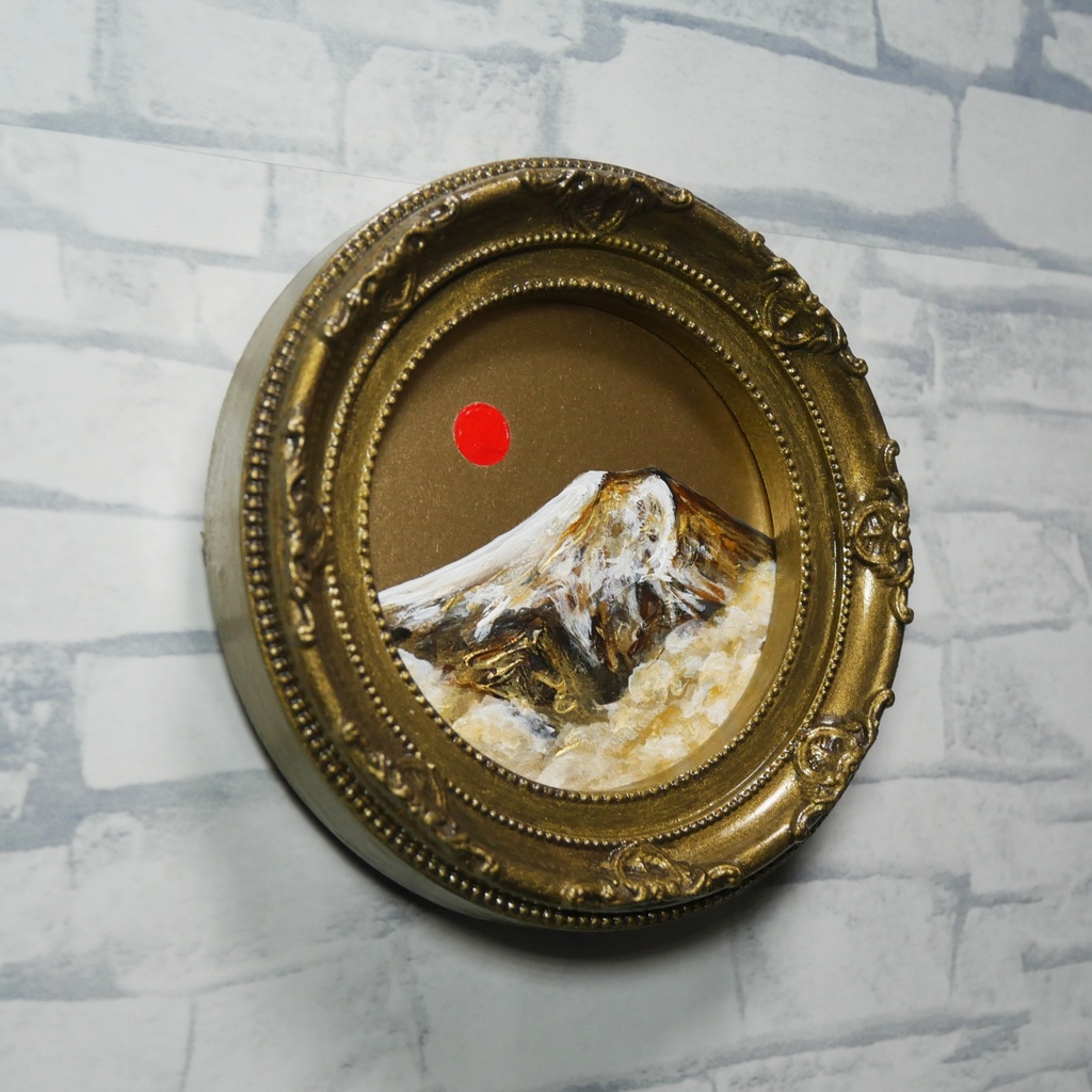 油絵 油彩 円形ミニ絵画「黄金富士山」絵画 油彩画 インテリア 風景画 富士山 縁起物 壁掛け 贈り物に 風水