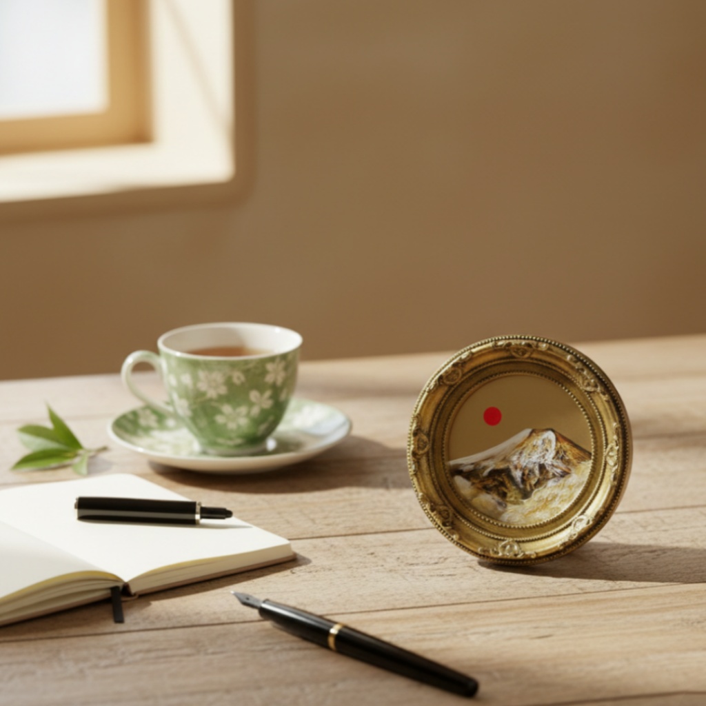 油絵 油彩 円形ミニ絵画「黄金富士山」絵画 油彩画 インテリア 風景画 富士山 縁起物 壁掛け 贈り物に 風水