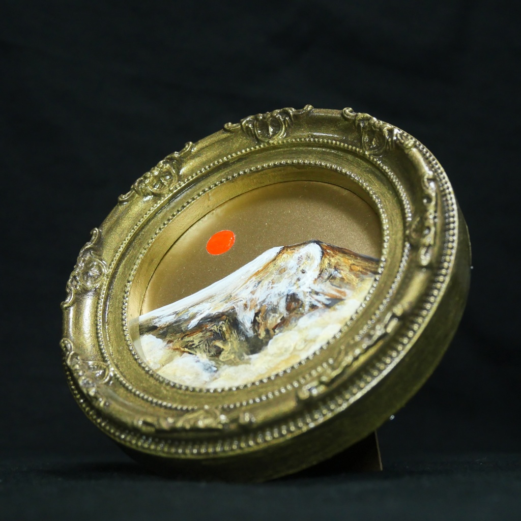 油絵 油彩 円形ミニ絵画「黄金富士山」絵画 油彩画 インテリア 風景画 富士山 縁起物 壁掛け 贈り物に 風水