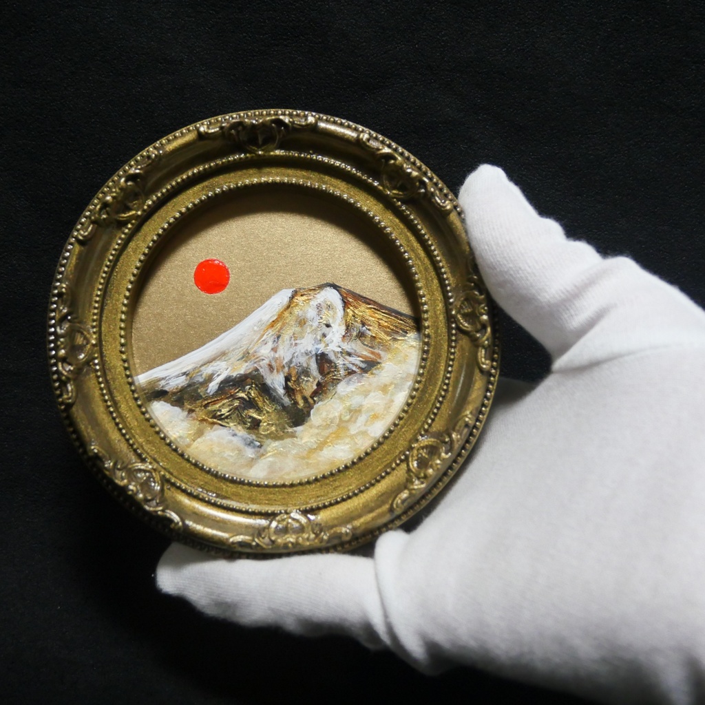 油絵 油彩 円形ミニ絵画「黄金富士山」絵画 油彩画 インテリア 風景画 富士山 縁起物 壁掛け 贈り物に 風水