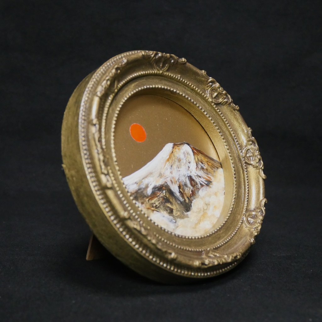 油絵 油彩 円形ミニ絵画「黄金富士山」絵画 油彩画 インテリア 風景画 富士山 縁起物 壁掛け 贈り物に 風水