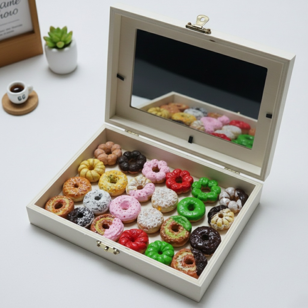 【油絵】小さくて可愛い まるでお菓子箱ドーナツの油絵セット 24個