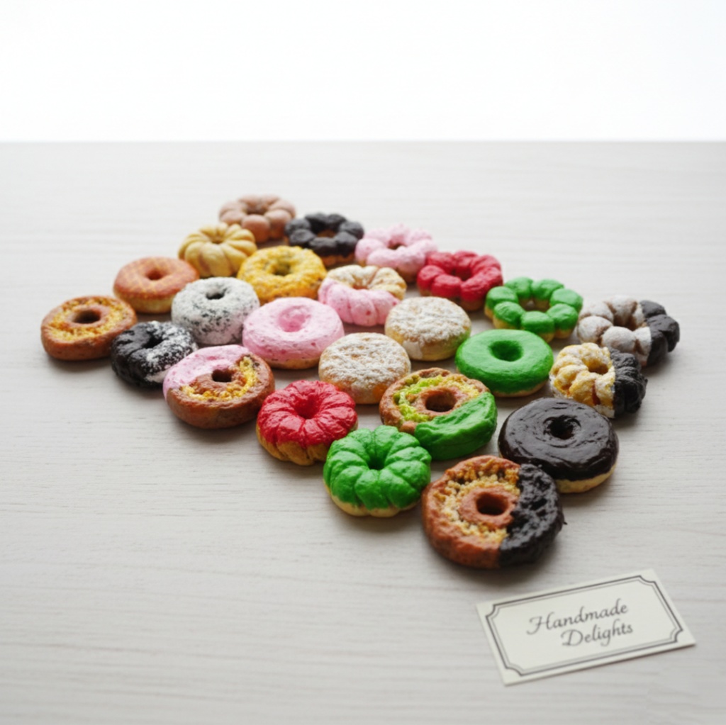 【油絵】小さくて可愛い まるでお菓子箱ドーナツの油絵セット 24個