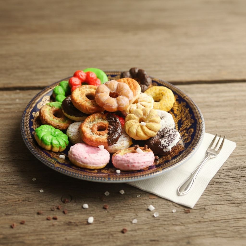 【油絵】小さくて可愛い まるでお菓子箱ドーナツの油絵セット 24個