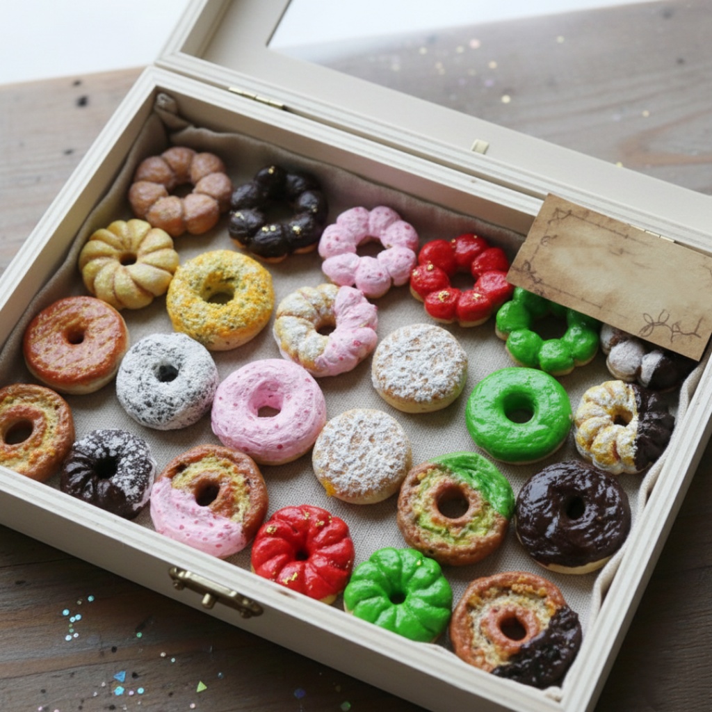 【油絵】小さくて可愛い まるでお菓子箱ドーナツの油絵セット 24個