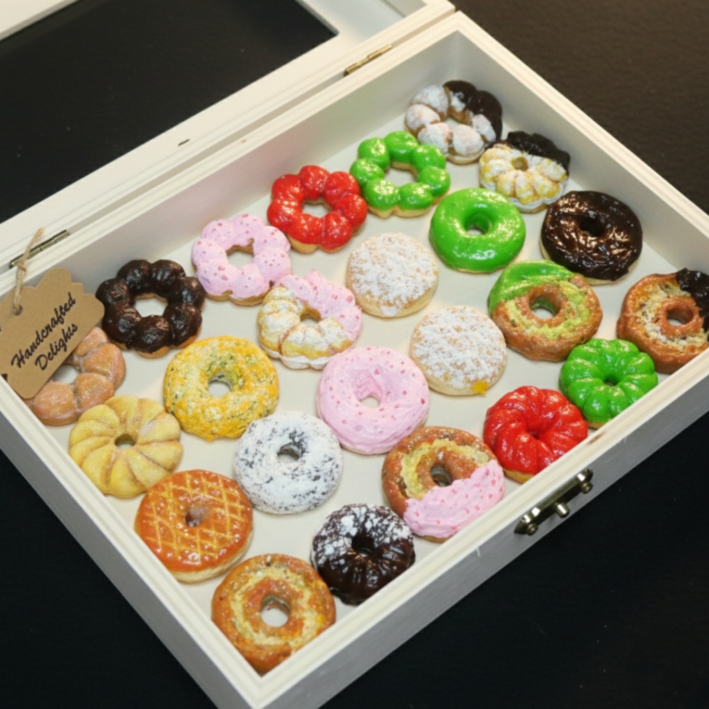 【油絵】小さくて可愛い まるでお菓子箱ドーナツの油絵セット 24個