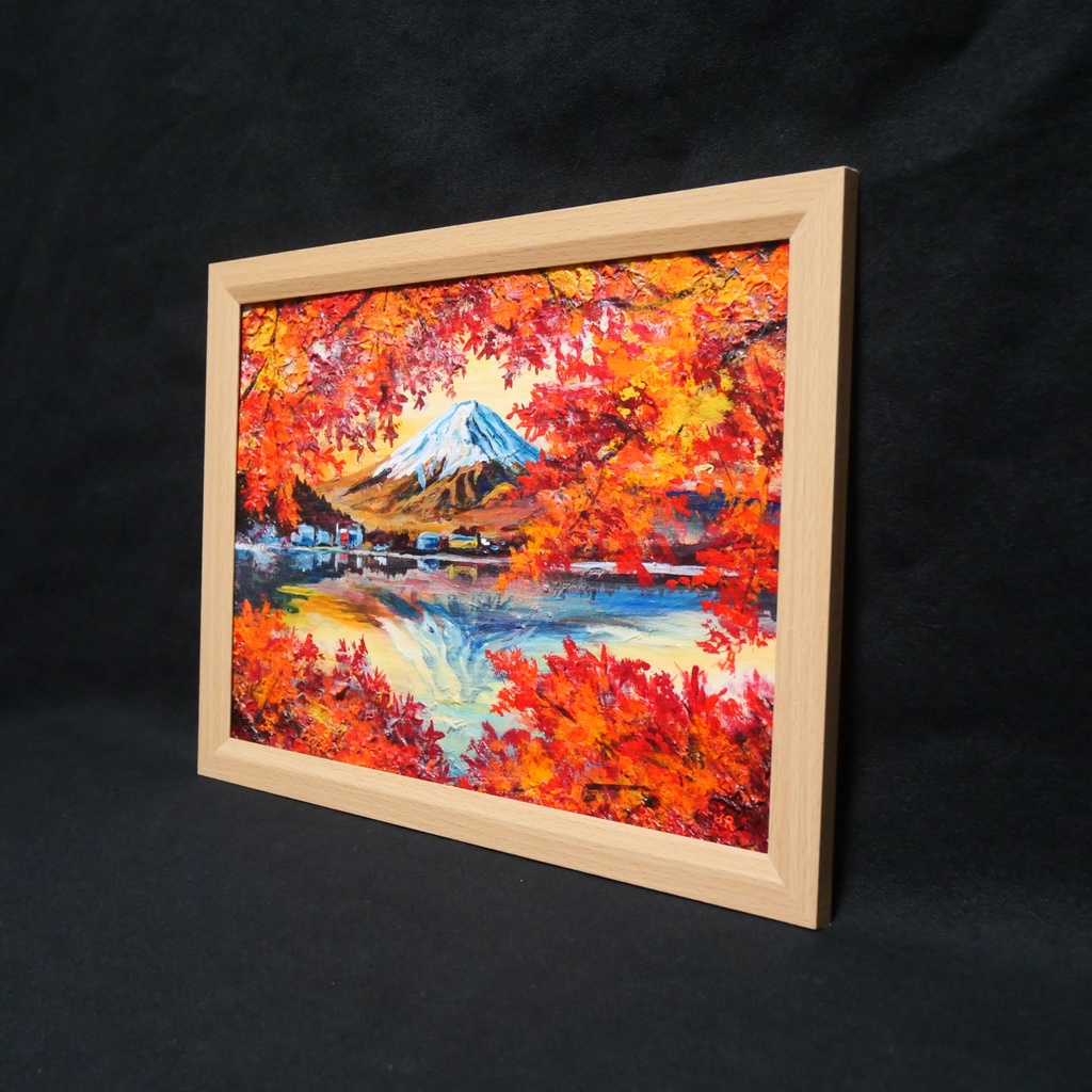 油彩画 原画 絵画「錦秋の富士」秋の風景 インテリア 壁掛け