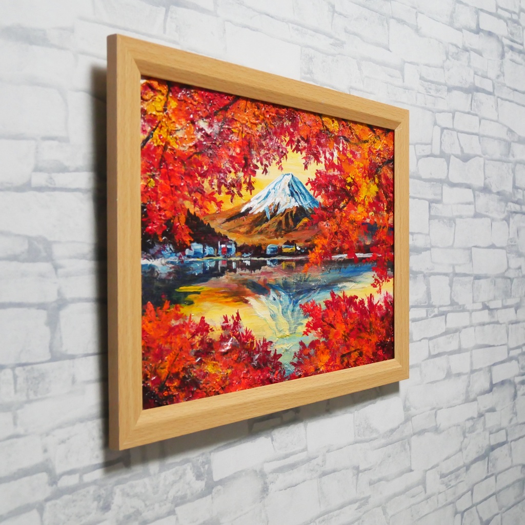 油彩画 原画 絵画「錦秋の富士」秋の風景 インテリア 壁掛け