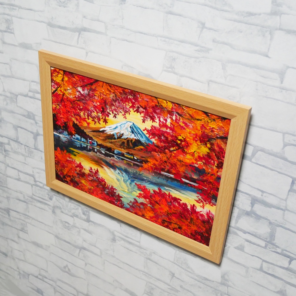 油彩画 原画 絵画「錦秋の富士」秋の風景 インテリア 壁掛け