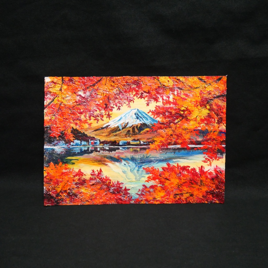 油彩画 原画 絵画「錦秋の富士」秋の風景 インテリア 壁掛け