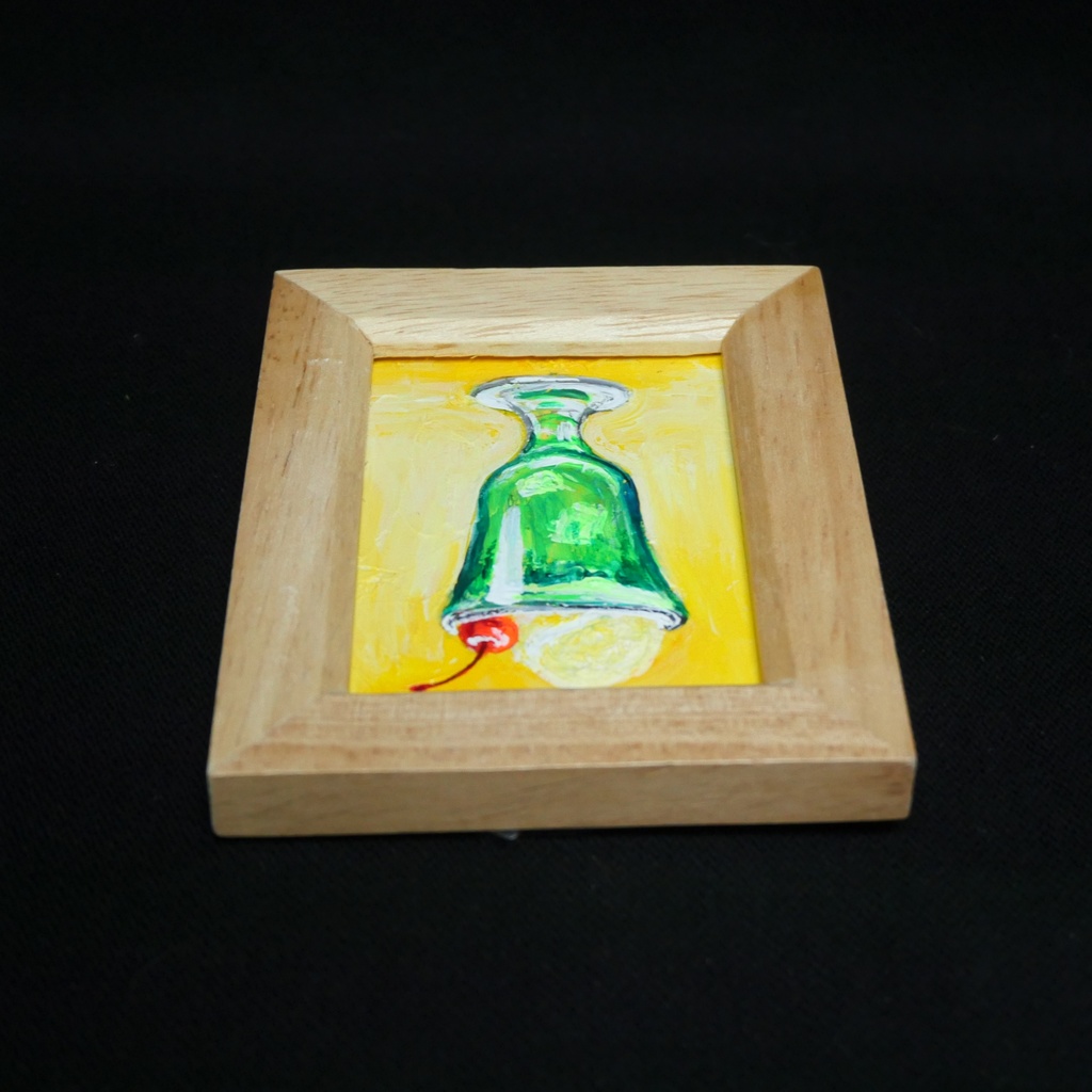 一点物【クリームソーダ】油絵 原画|手のひらサイズのミニ絵画 木製フレーム付