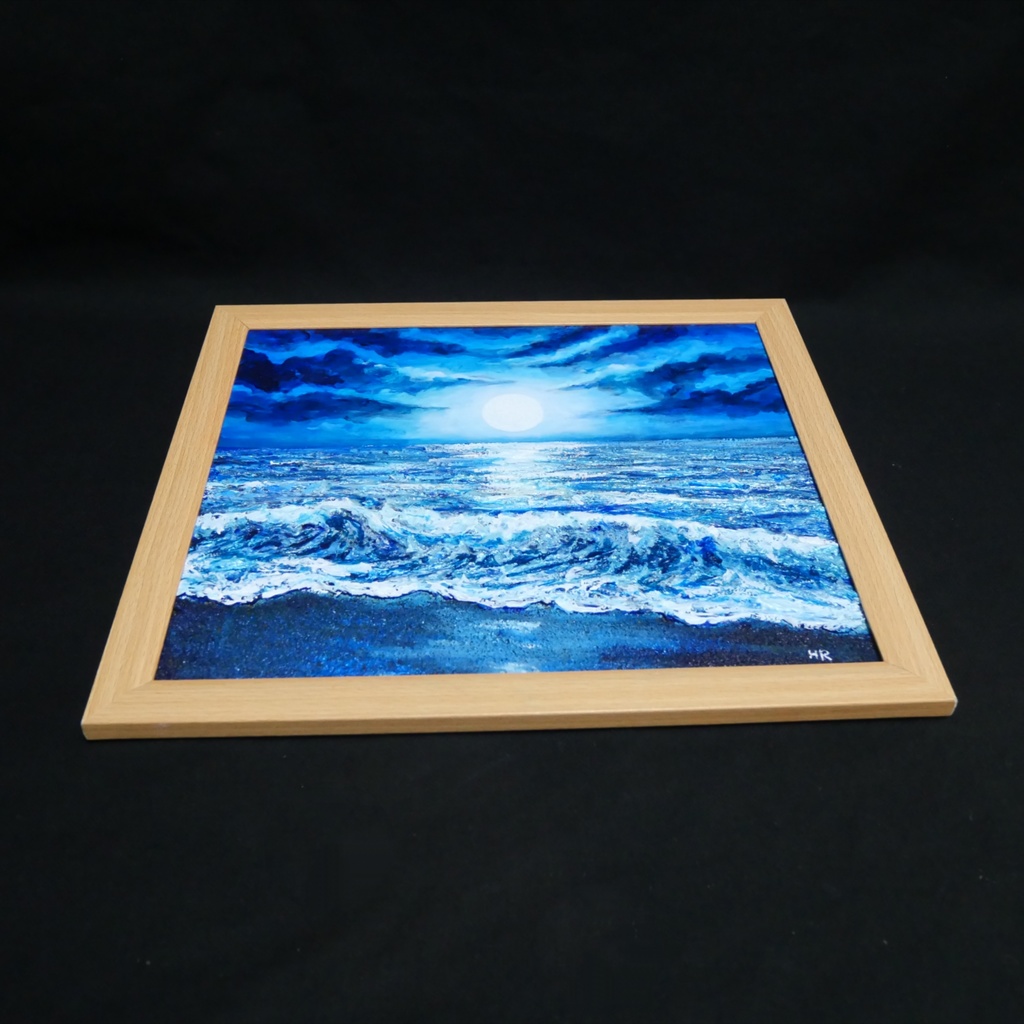 油彩画『月明かりの海』夜の静寂と波のきらめき|原画・一点物