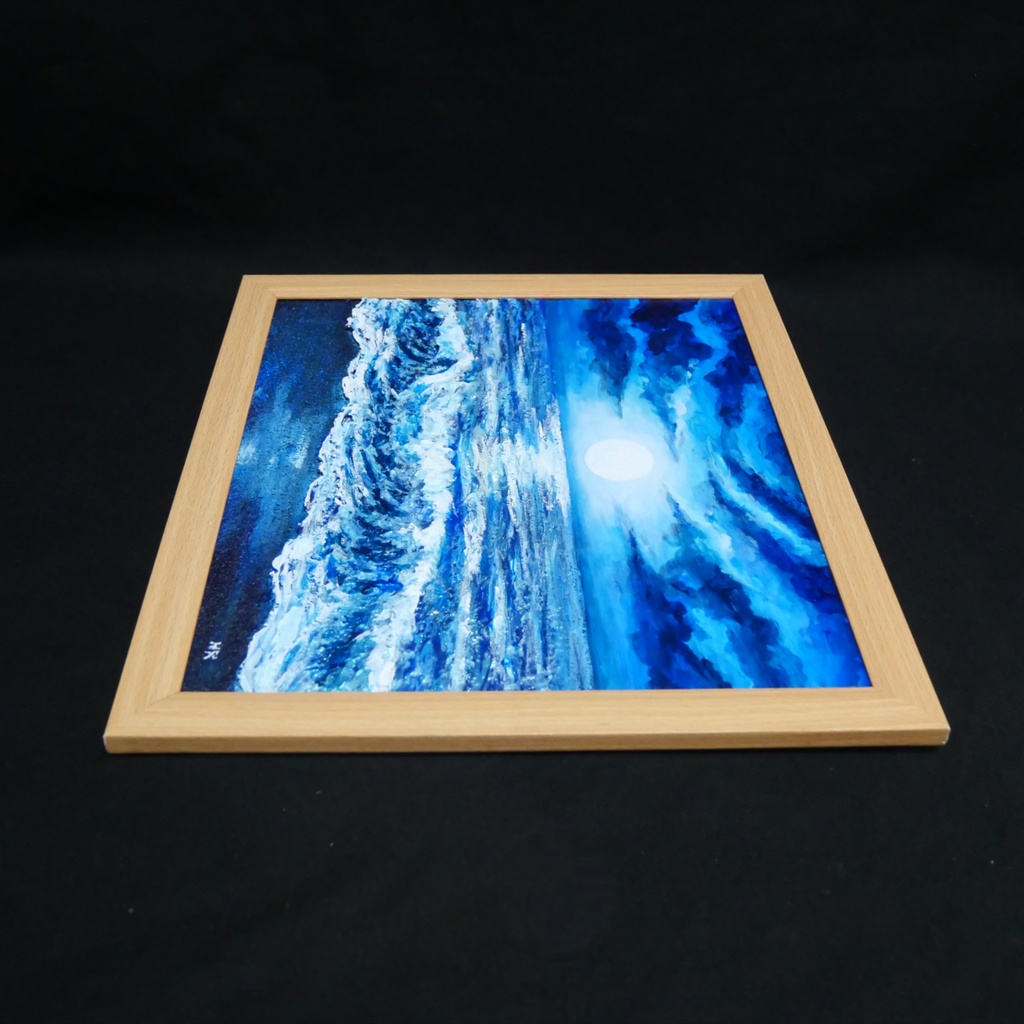 油彩画『月明かりの海』夜の静寂と波のきらめき|原画・一点物