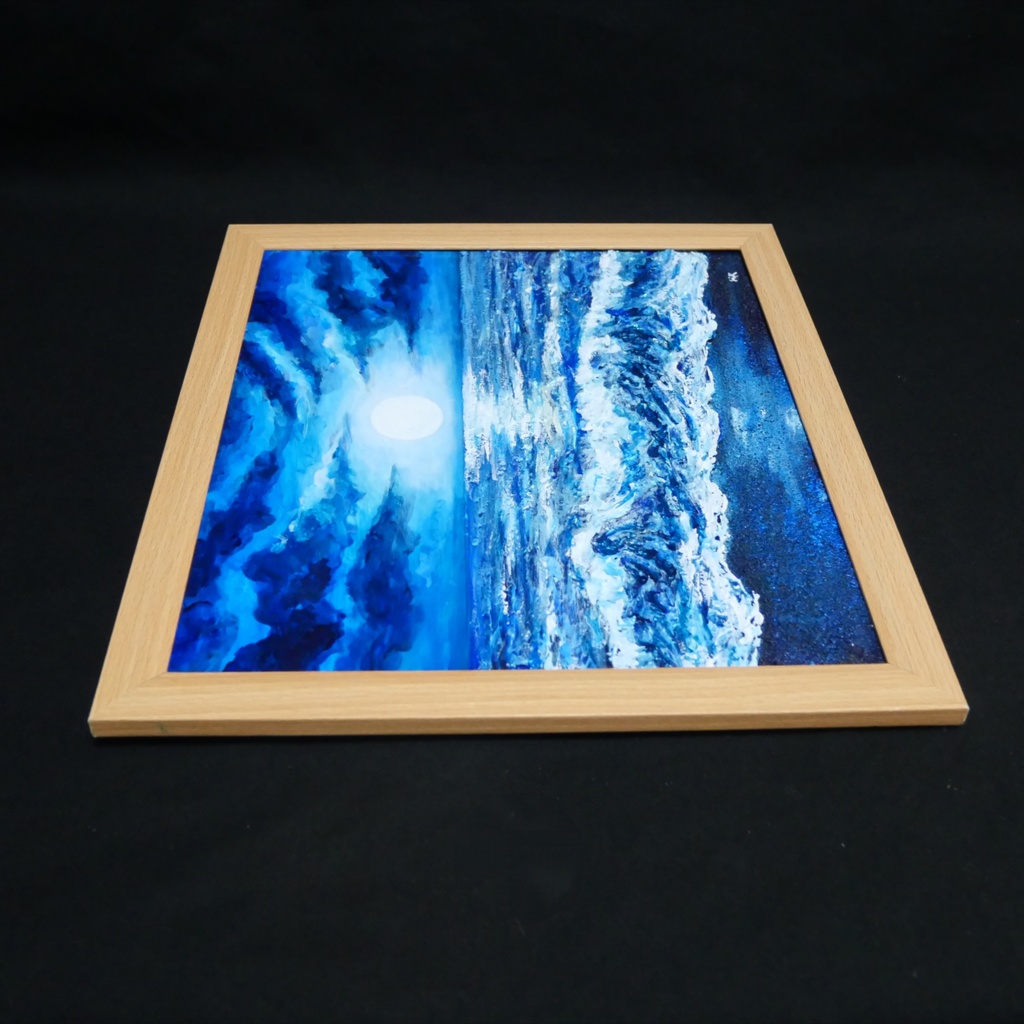 油彩画『月明かりの海』夜の静寂と波のきらめき|原画・一点物