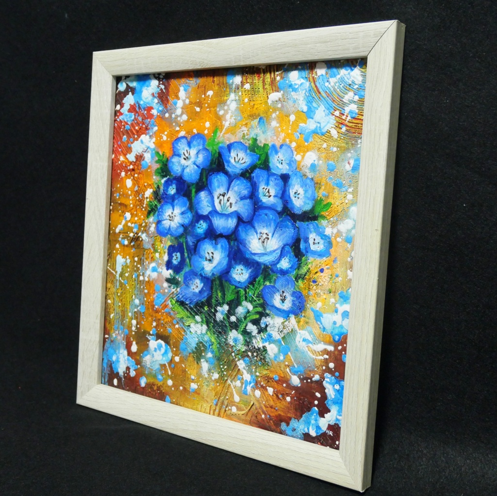 【一点もの】癒やしの油絵 【ネモフィラ】 |油彩画 絵画 インテリア雑貨 プレゼントにも