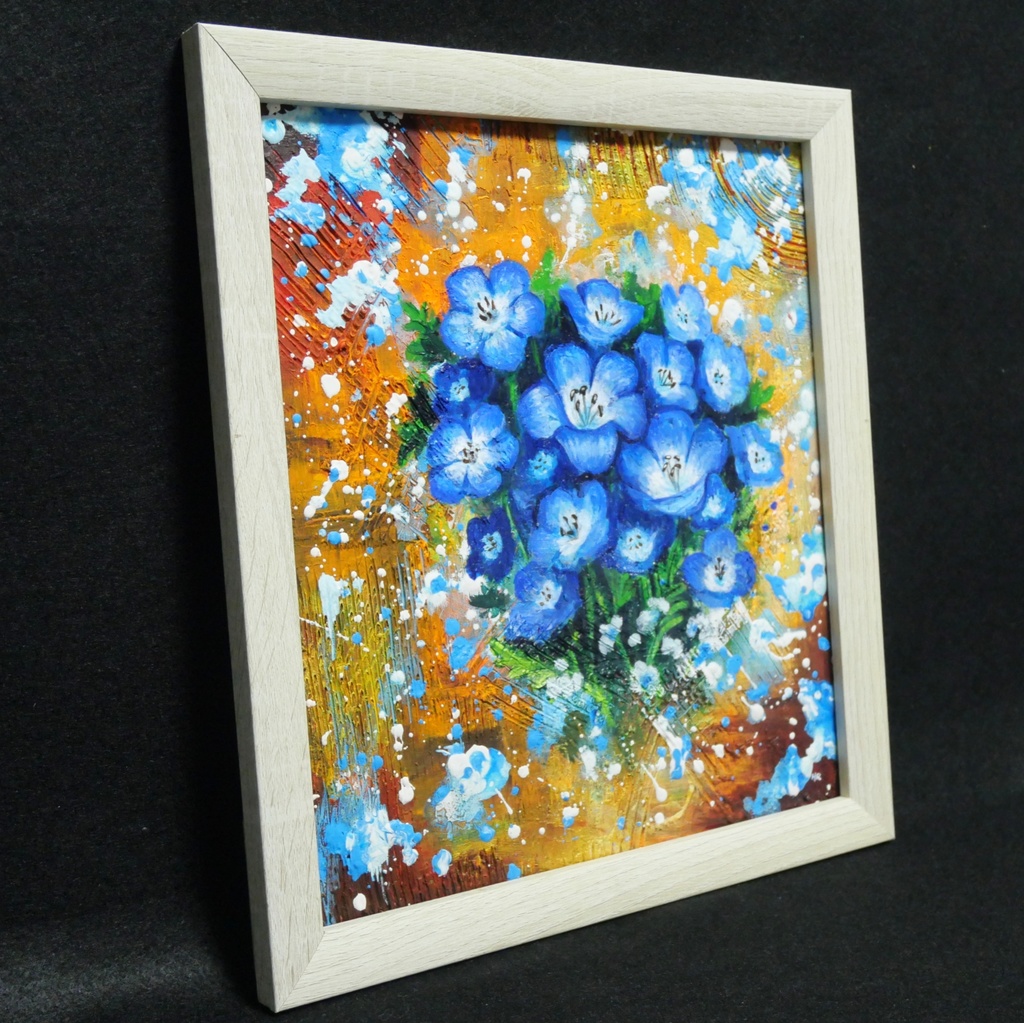 【一点もの】癒やしの油絵 【ネモフィラ】 |油彩画 絵画 インテリア雑貨 プレゼントにも