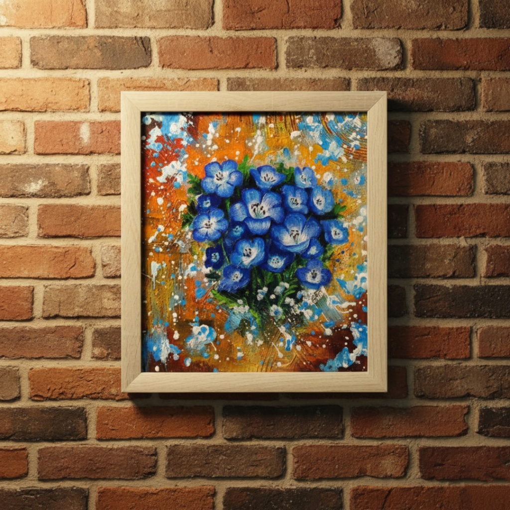 【一点もの】癒やしの油絵 【ネモフィラ】 |油彩画 絵画 インテリア雑貨 プレゼントにも