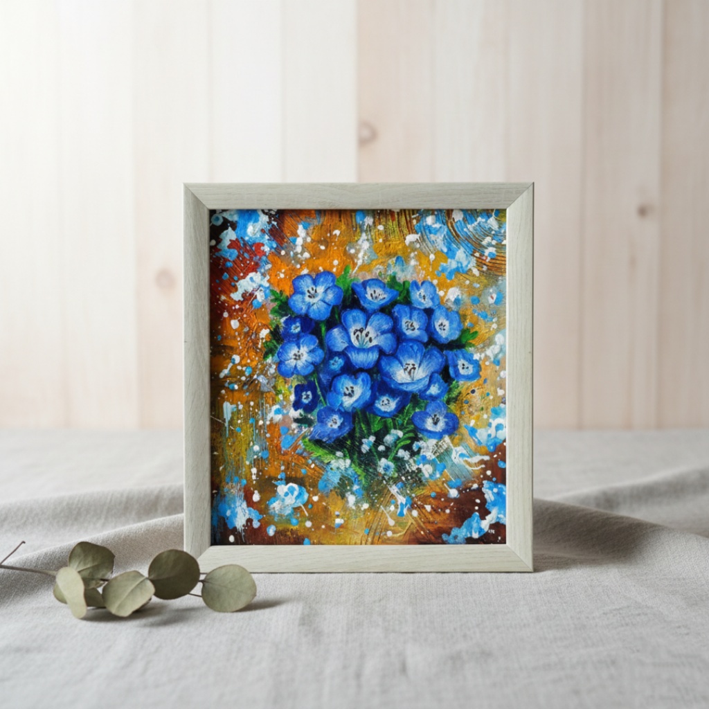 【一点もの】癒やしの油絵 【ネモフィラ】 |油彩画 絵画 インテリア雑貨 プレゼントにも