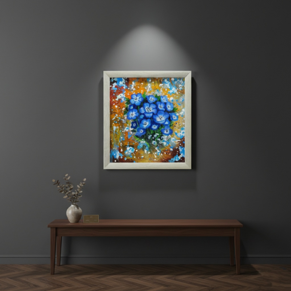 【一点もの】癒やしの油絵 【ネモフィラ】 |油彩画 絵画 インテリア雑貨 プレゼントにも