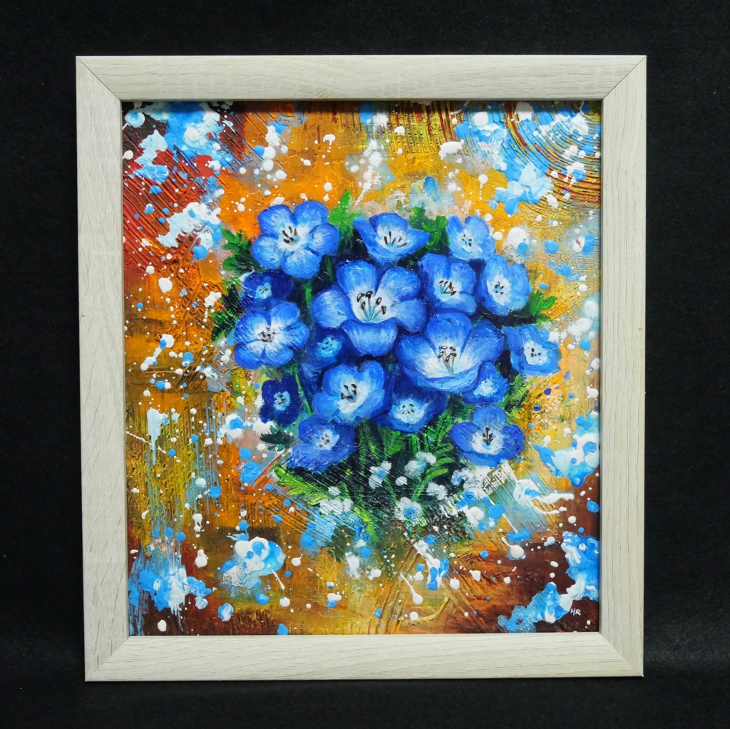 【一点もの】癒やしの油絵 【ネモフィラ】 |油彩画 絵画 インテリア雑貨 プレゼントにも