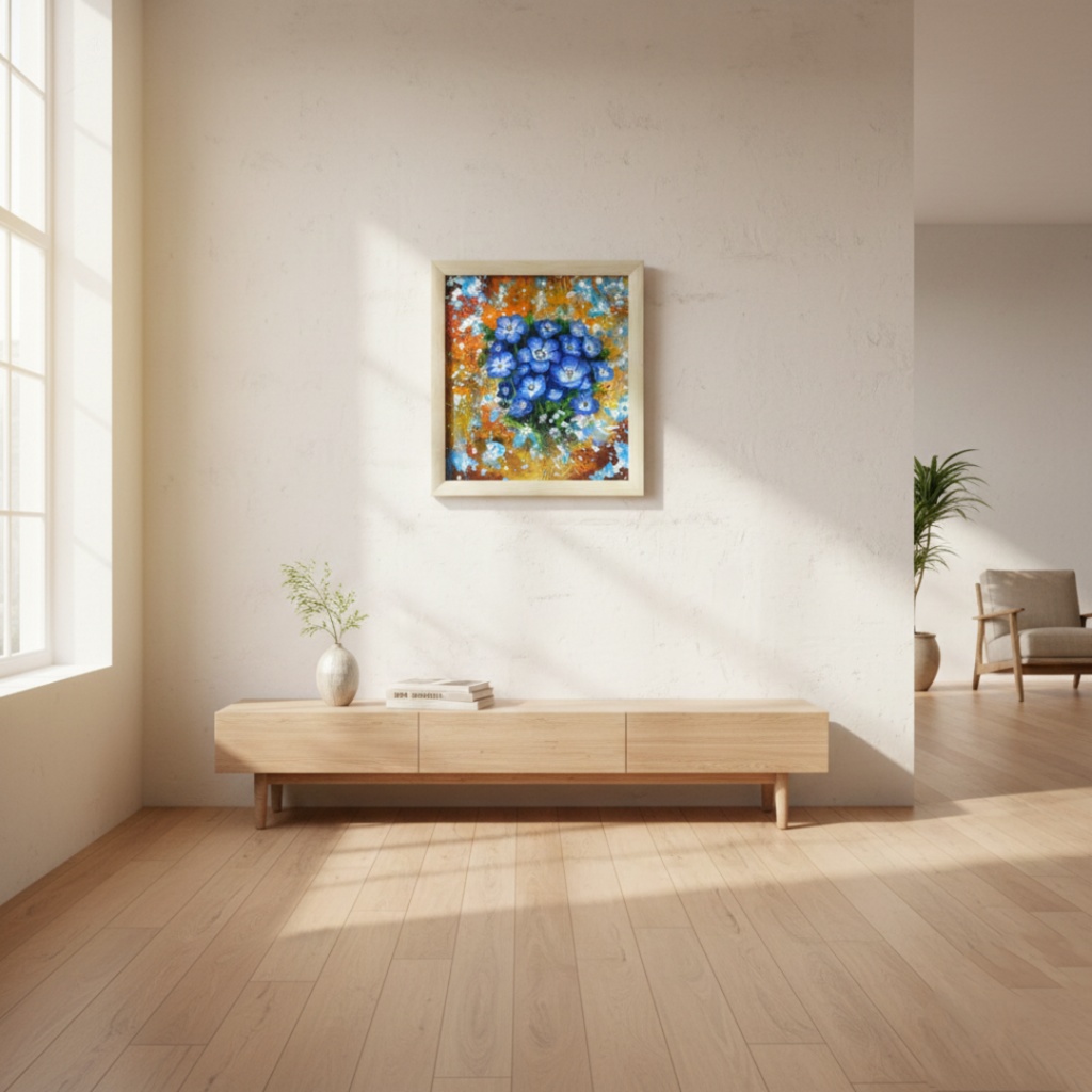 【一点もの】癒やしの油絵 【ネモフィラ】 |油彩画 絵画 インテリア雑貨 プレゼントにも