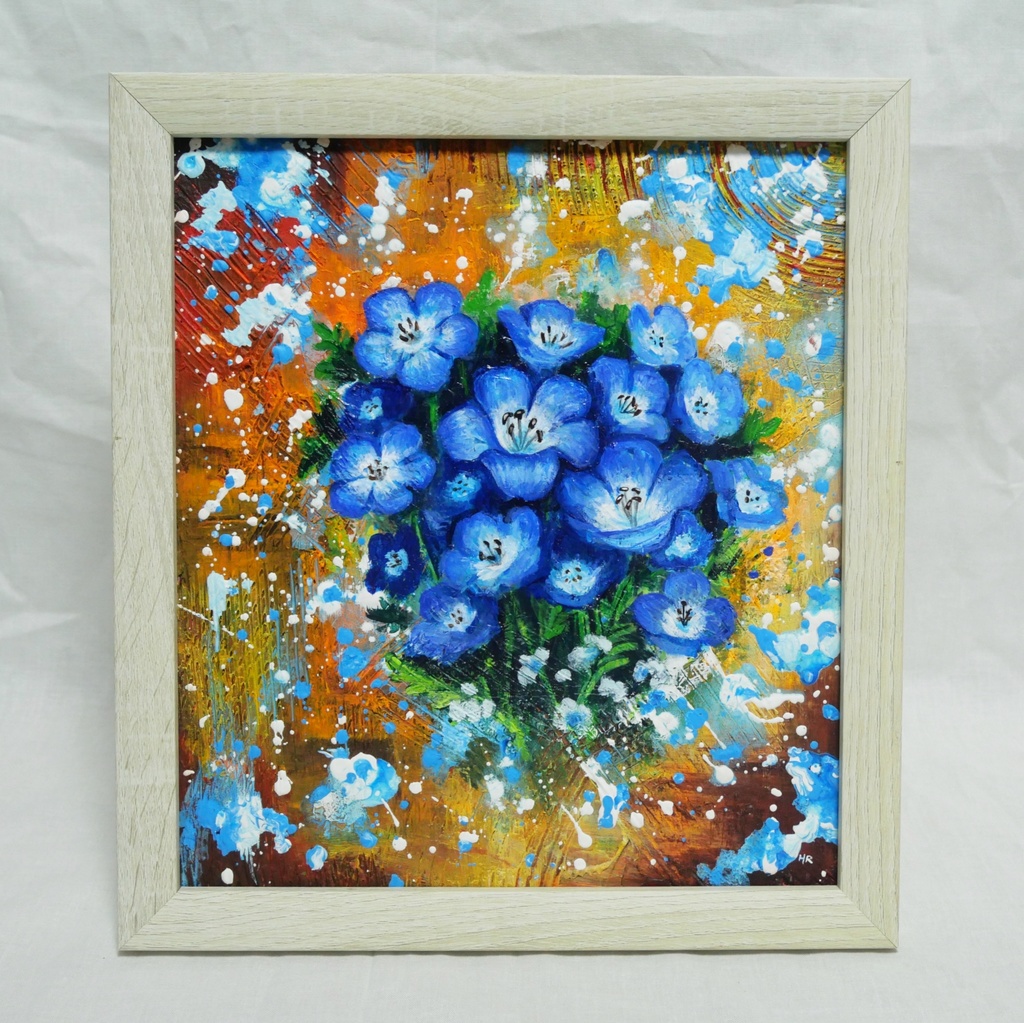 【一点もの】癒やしの油絵 【ネモフィラ】 |油彩画 絵画 インテリア雑貨 プレゼントにも