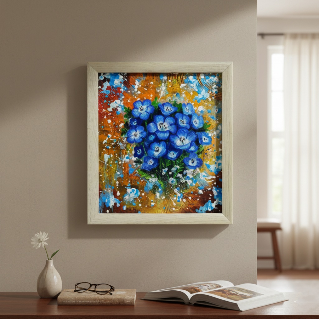 【一点もの】癒やしの油絵 【ネモフィラ】 |油彩画 絵画 インテリア雑貨 プレゼントにも