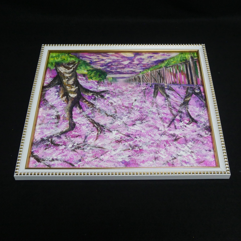 油彩画「満開の桜のトンネル」桜並木 春のインテリア