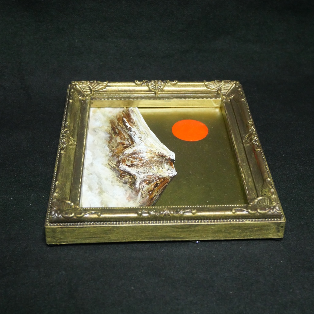 油絵 ミニ色紙絵画【黄金富士山】原画・一点物(インテリア、プレゼントにも)