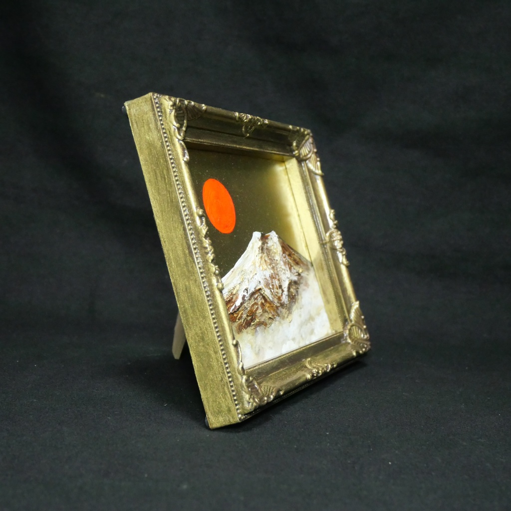 油絵 ミニ色紙絵画【黄金富士山】原画・一点物(インテリア、プレゼントにも)