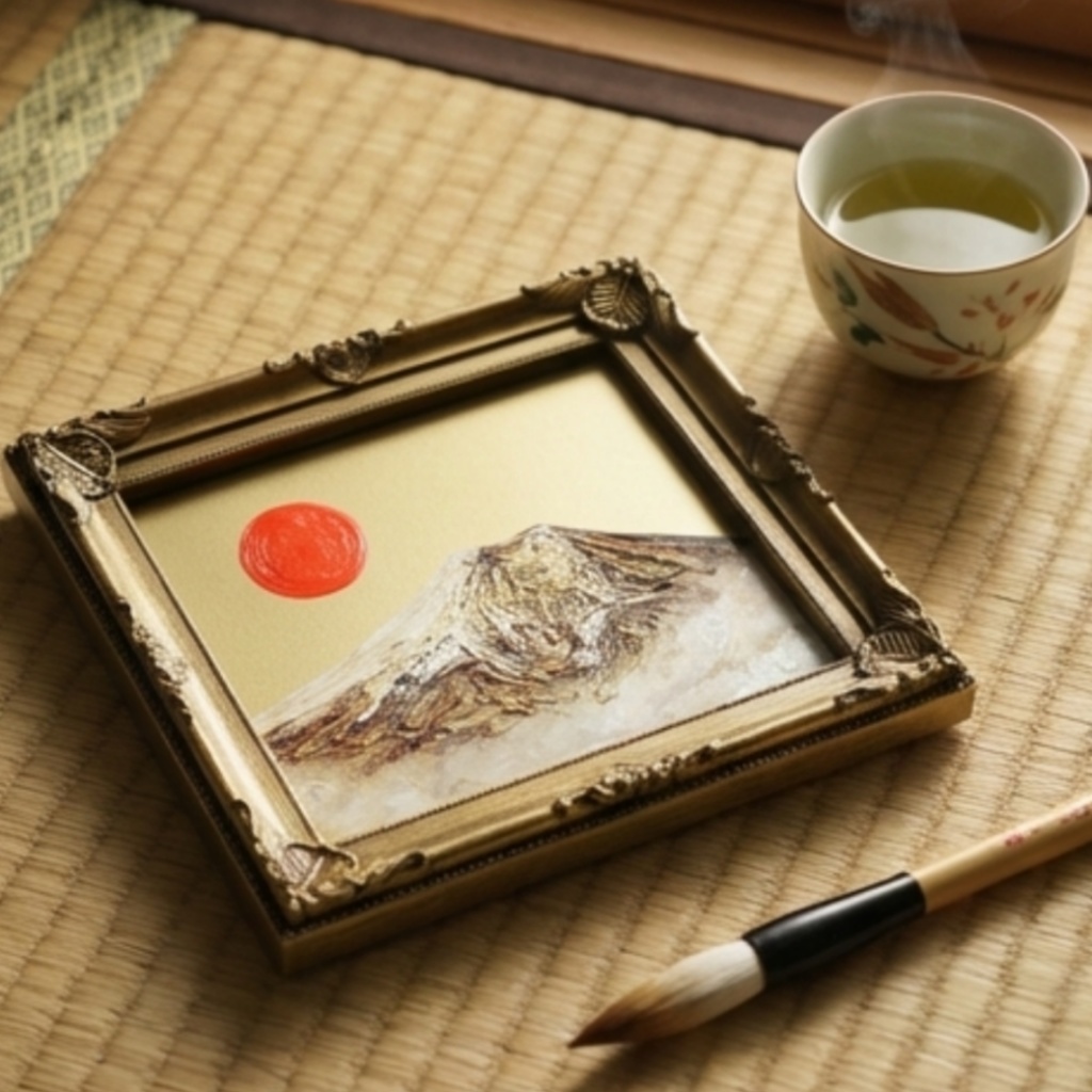 油絵 ミニ色紙絵画【黄金富士山】原画・一点物(インテリア、プレゼントにも)