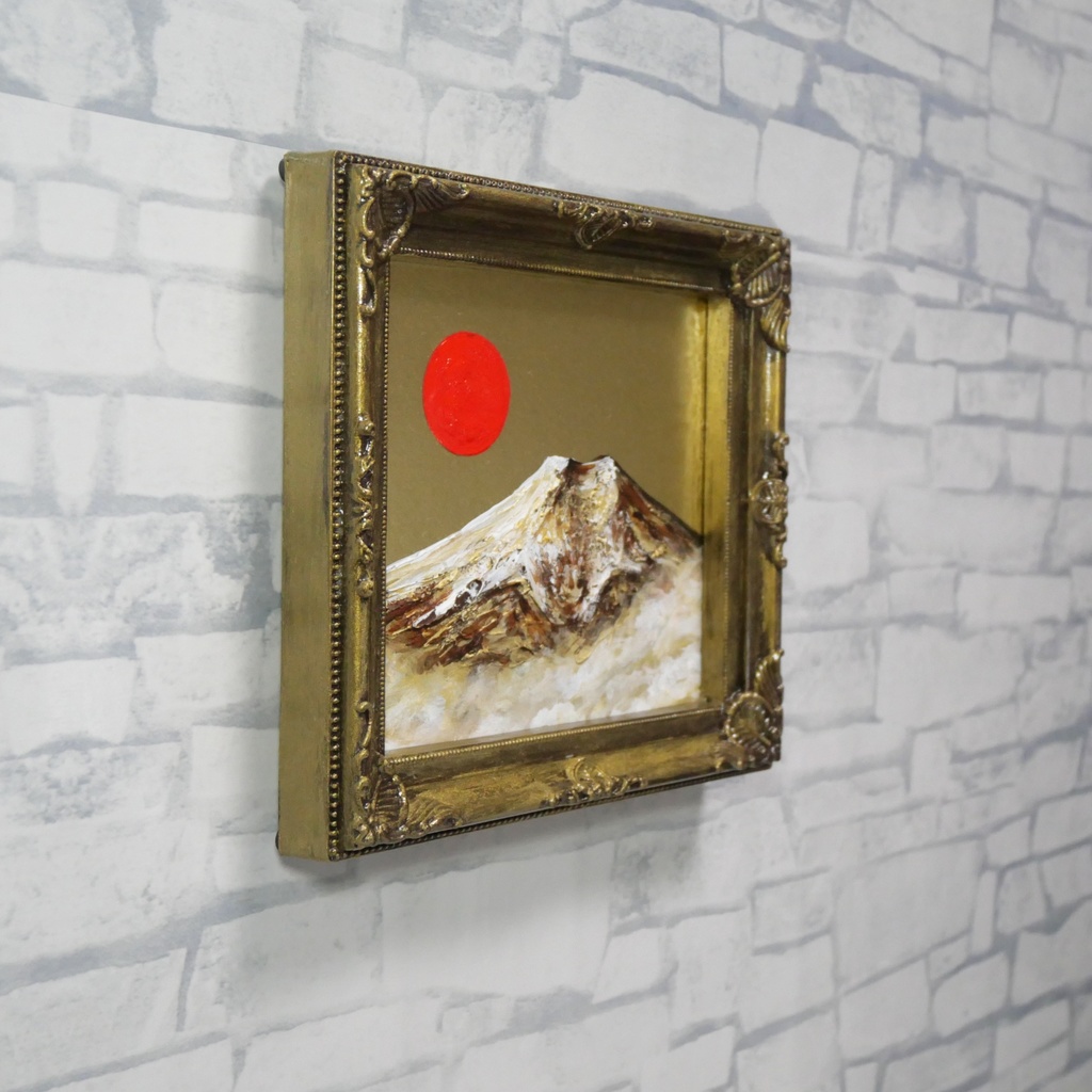 油絵 ミニ色紙絵画【黄金富士山】原画・一点物(インテリア、プレゼントにも)