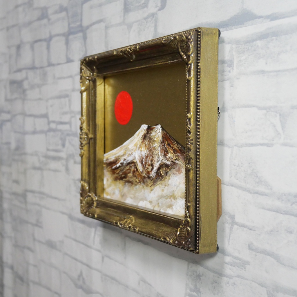 油絵 ミニ色紙絵画【黄金富士山】原画・一点物(インテリア、プレゼントにも)