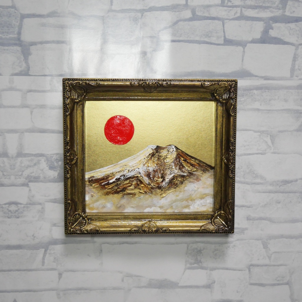 油絵 ミニ色紙絵画【黄金富士山】原画・一点物(インテリア、プレゼントにも)