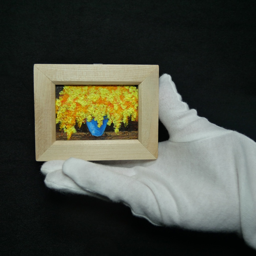 【原画】手描き 油絵「ミモザ」額縁付き ミニサイズ