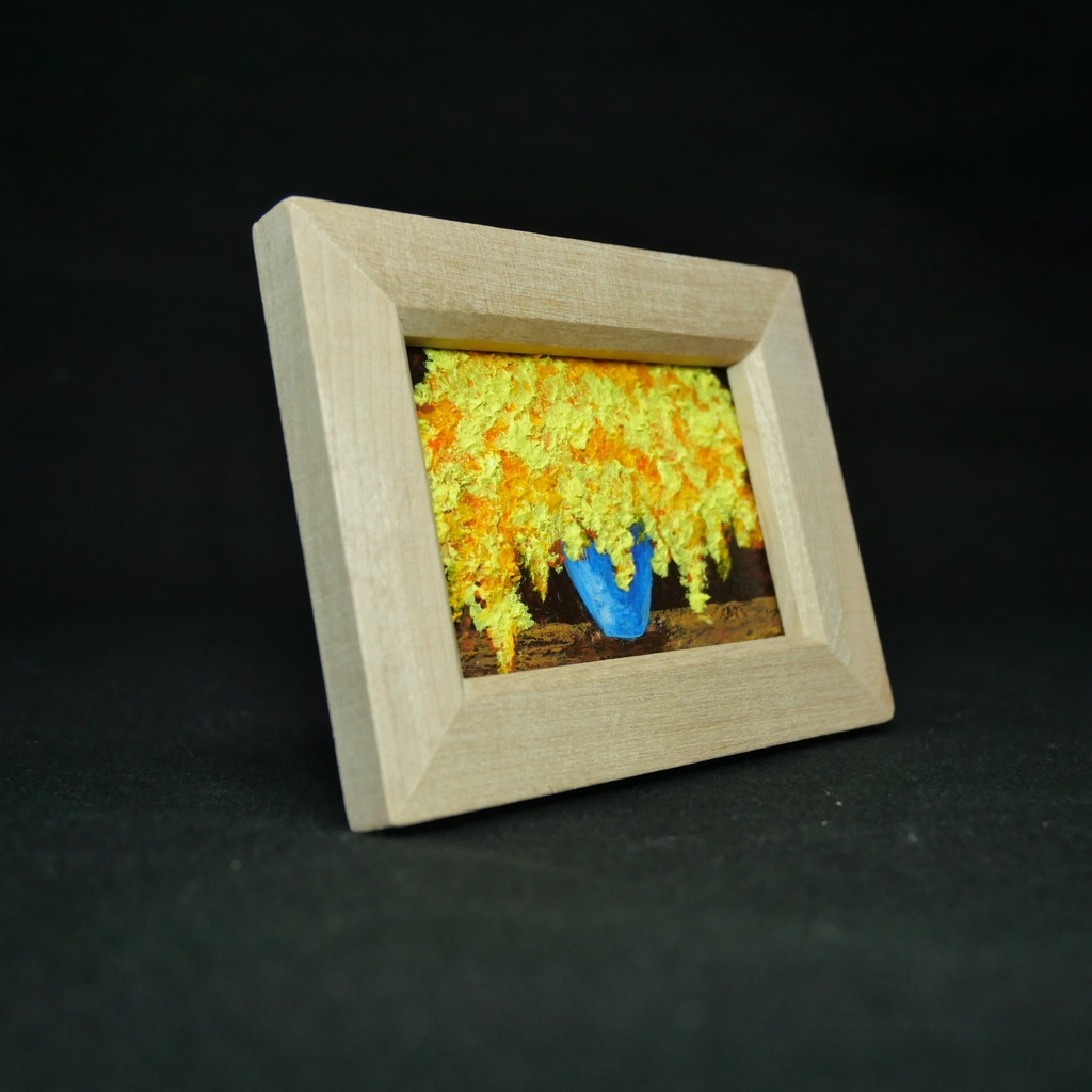 【原画】手描き 油絵「ミモザ」額縁付き ミニサイズ