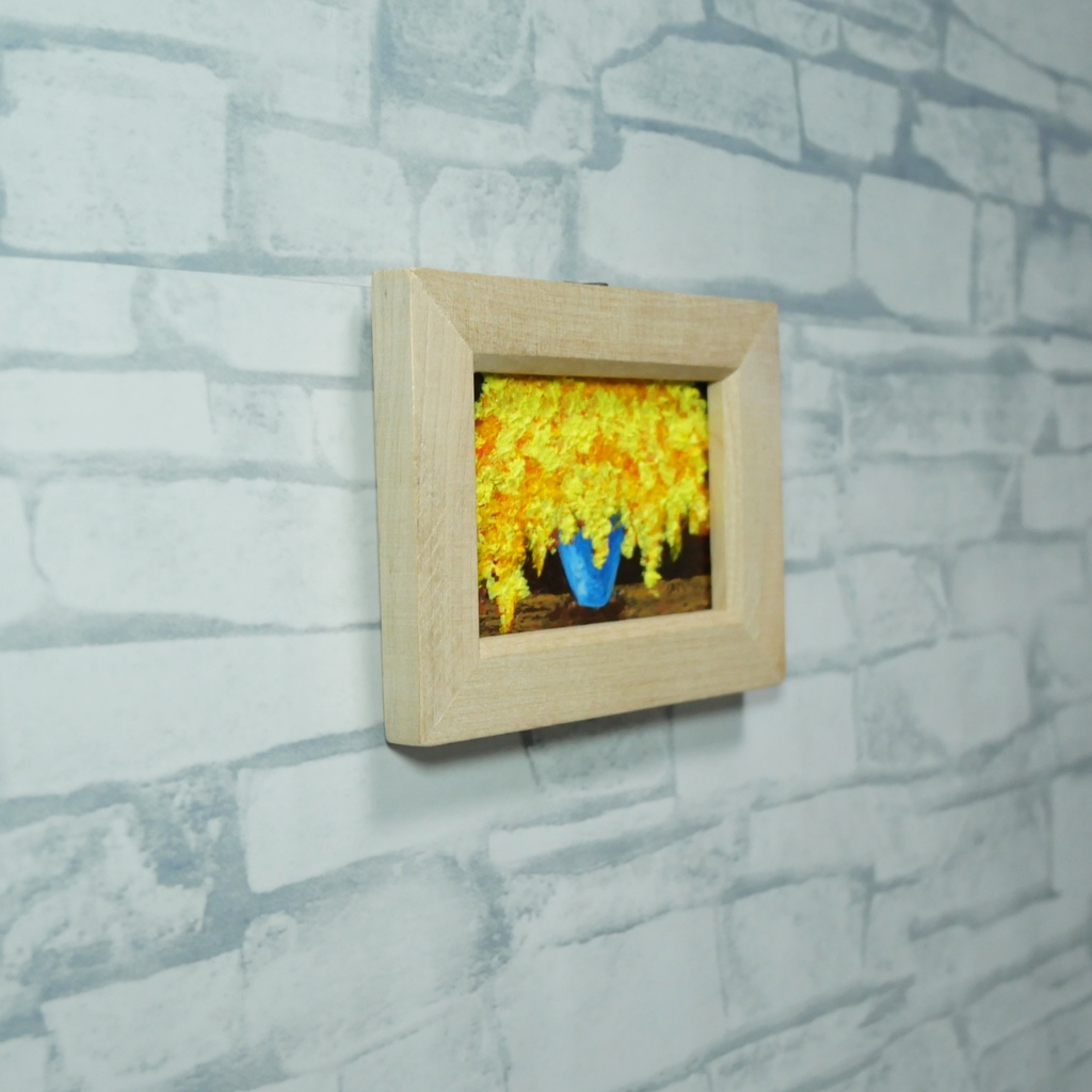 【原画】手描き 油絵「ミモザ」額縁付き ミニサイズ