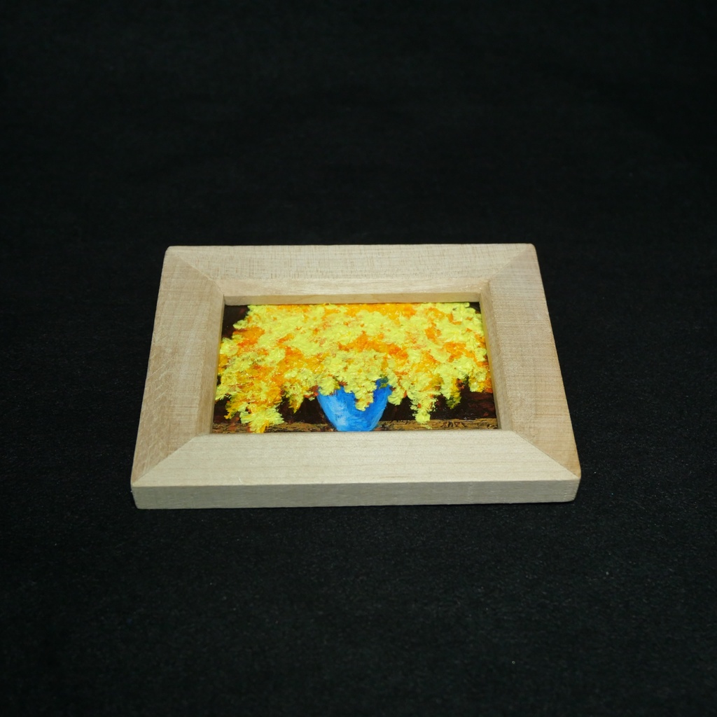 【原画】手描き 油絵「ミモザ」額縁付き ミニサイズ