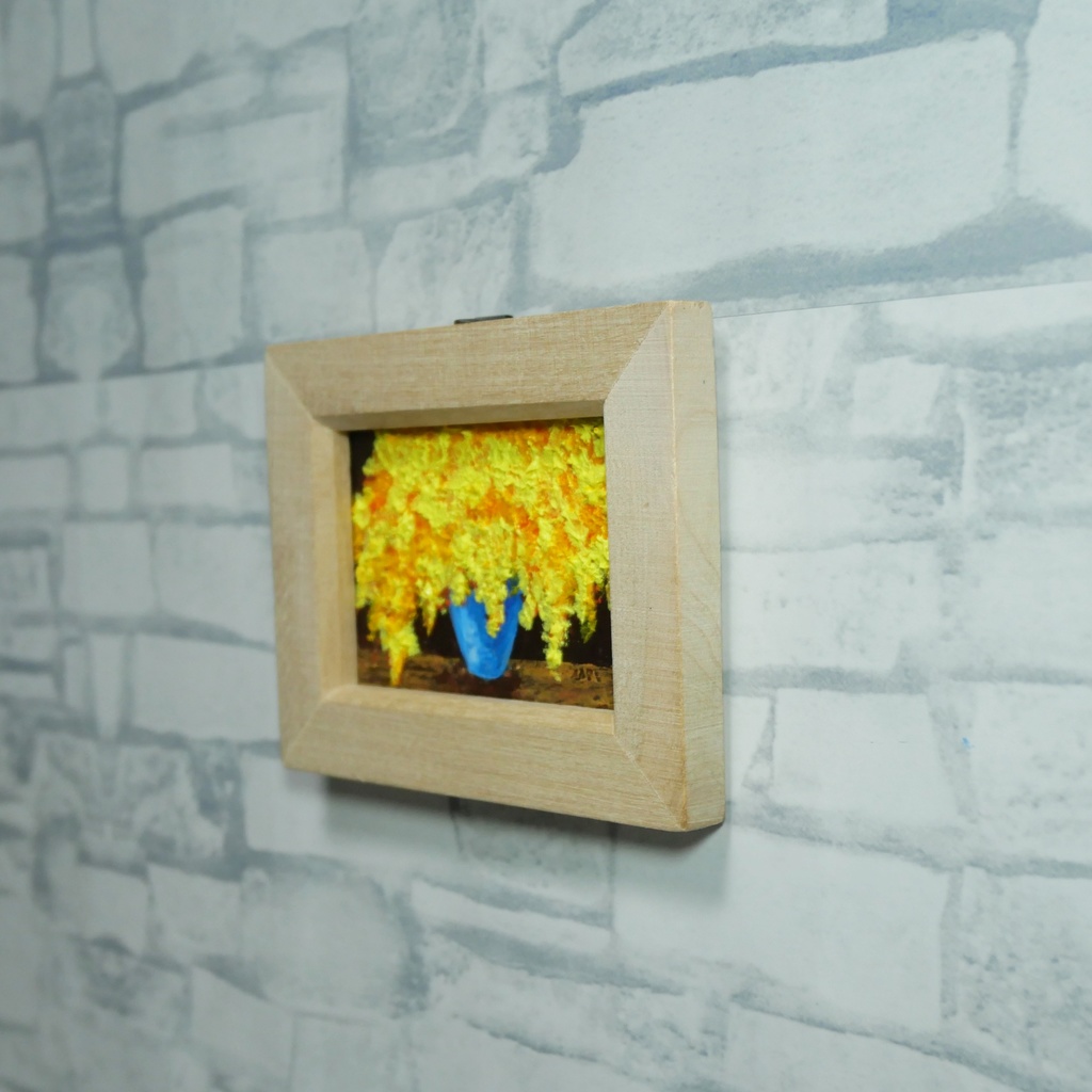 【原画】手描き 油絵「ミモザ」額縁付き ミニサイズ