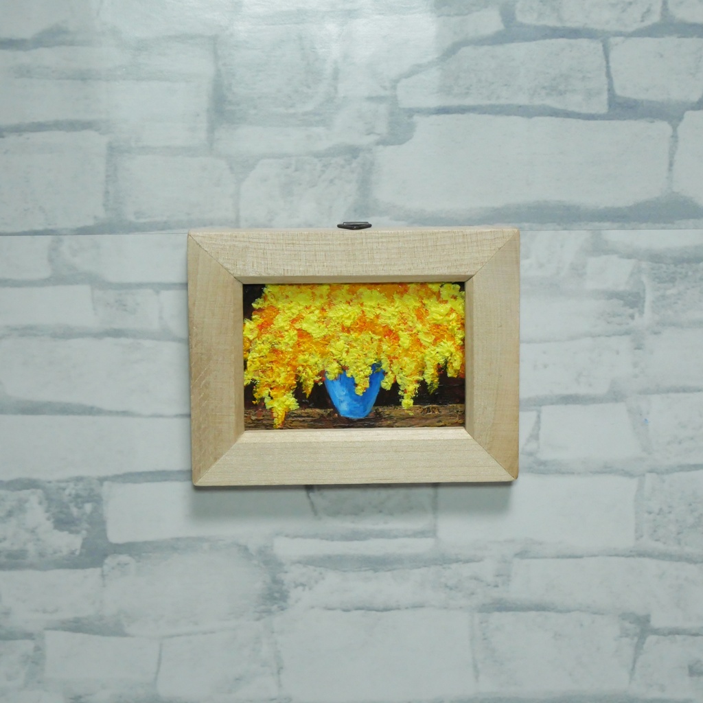 【原画】手描き 油絵「ミモザ」額縁付き ミニサイズ